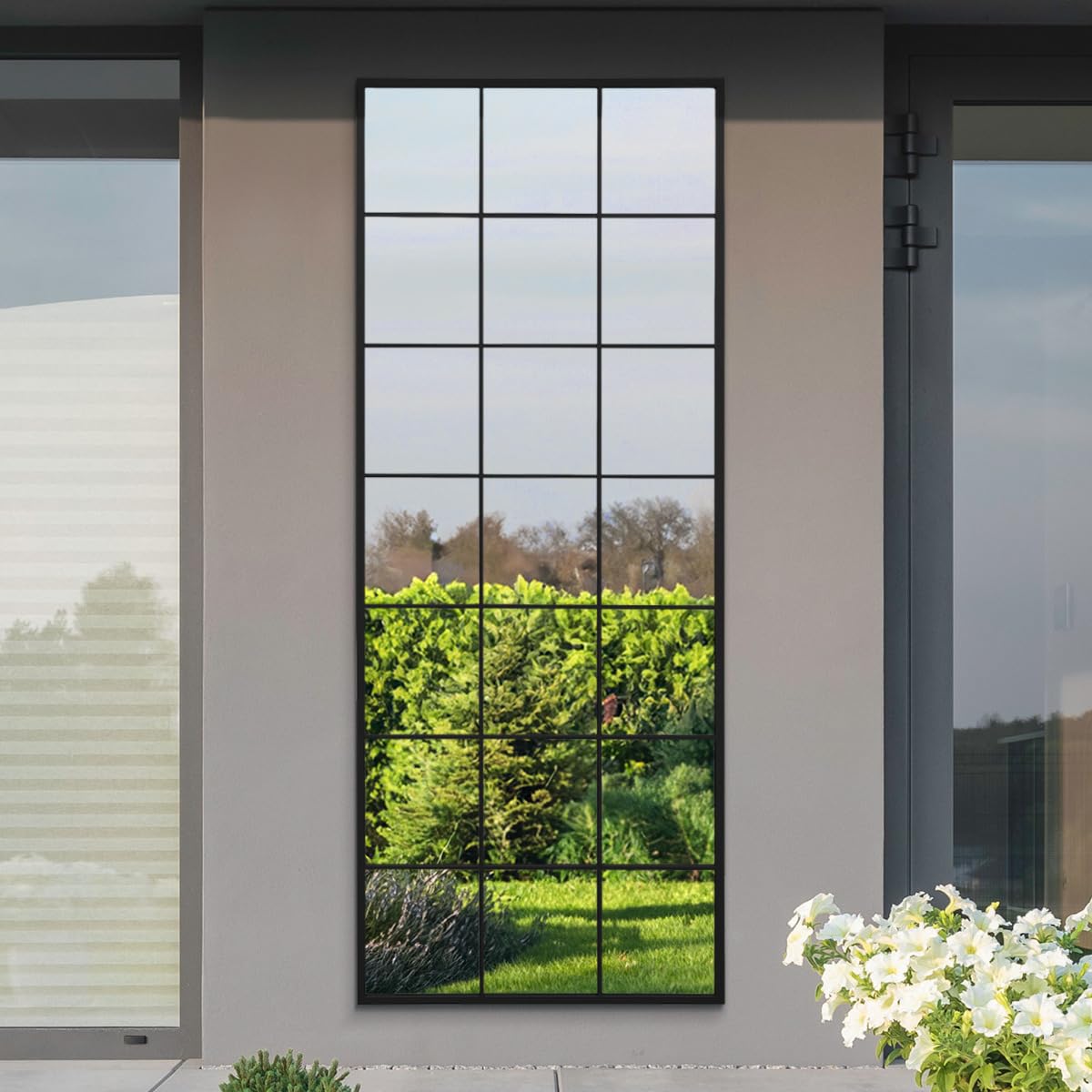 B&Q - MirroroutletThe GenestraBlack Modern Window Garden Wall Mirror 79" X 31" (200 X 80 Cm)