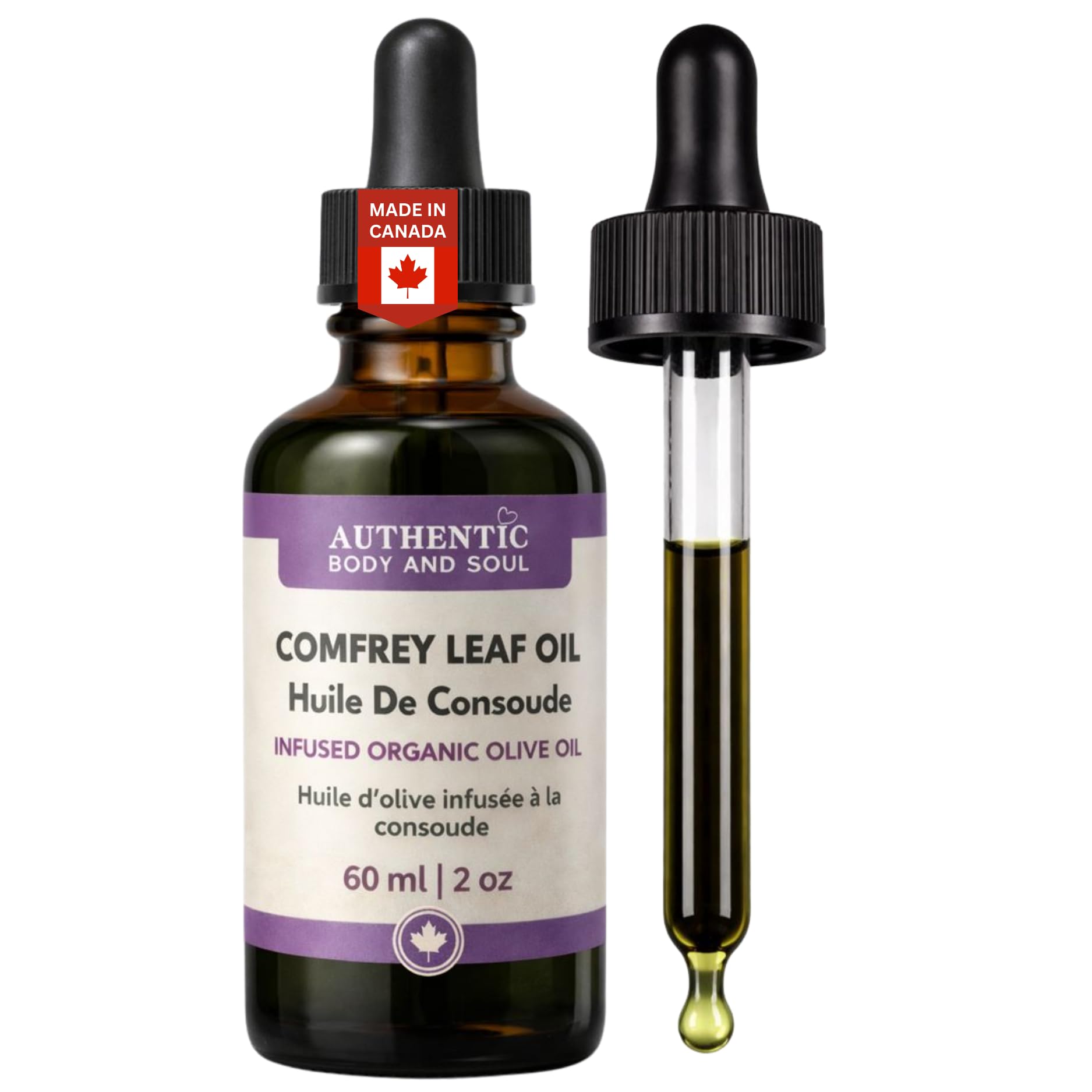 Comfrey Leaf Oil – Undiluted 2 oz, Premium Comfrey Herbal Infused Organic Cold-Pressed Extra-Virgin Olive Oil for Skin, Body & Massage Infusion, Natural Moisturizer | External Use Herbal Blend | Symphytum Officinale | Slow-Infused Botanicals | Authentic Body And Soul - 1