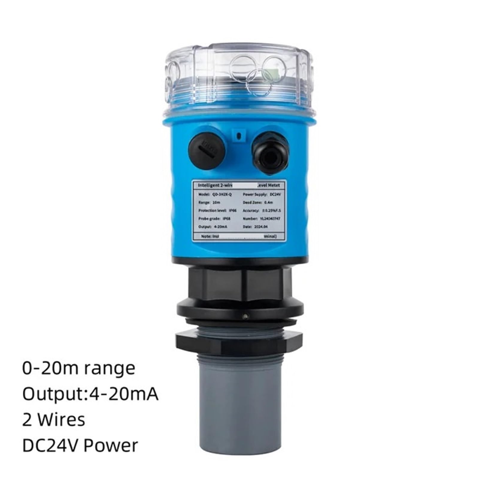 LDHJBNAC Ultrasonic Level Meter 0-20m 4-20mA Grain Solids Level Meter No Contact Sanitary Oil Tank Level Sensor RS485 Relays(20M Range 4-20mA)