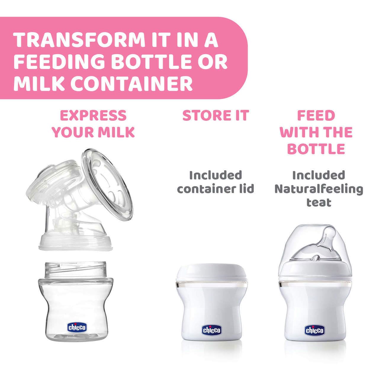 Chicco Elektrische Milchpumpe mit Stimulations- und Extraktionsphasen, 10 Intensitätsstufen, Komfortabel und schnell, ergonomische Form, mit geneigtem Sauger und auslaufsicherem Deckel, Weiß, 150 ml