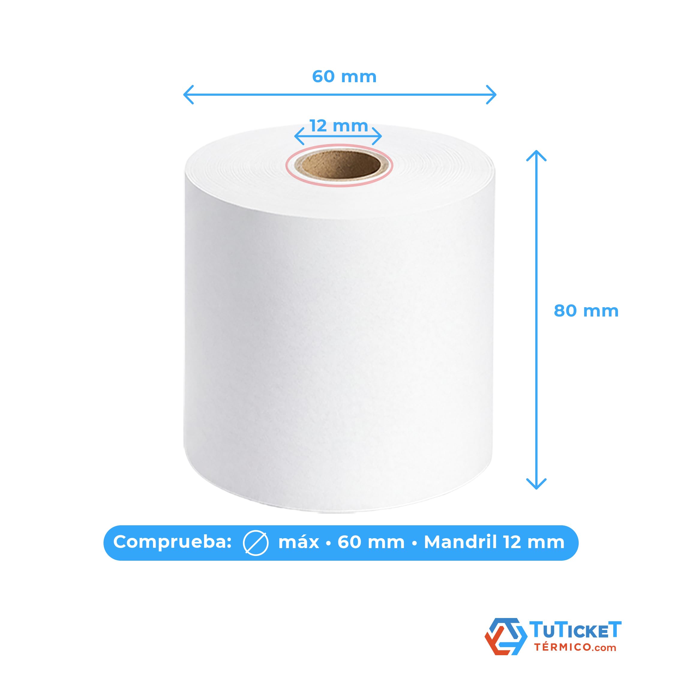 Rollo de Papel Térmico 80x60x12 mm (60 uds) para Impresora Térmica de Ticket y Comanda, Caja Registradora y demás TPV. Sin Bisphenol A