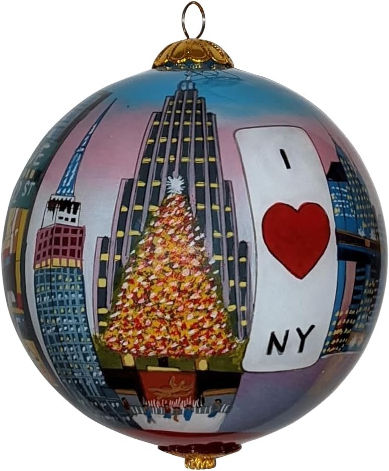 New York City at Sunset Christmas Ornament Hand Painted from Inside with Decorative Gift Box - Image 12