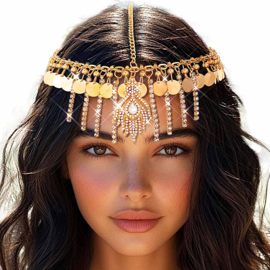 JAKAWIN Egyptian Headpiece Sequin Head Chain Gold Hair Accessories for Women