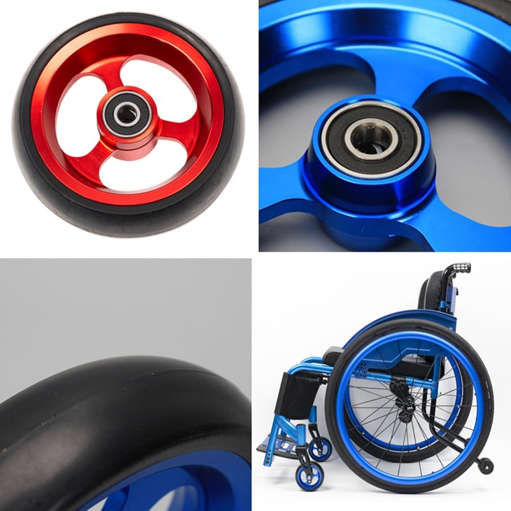 Koło przednie do wózka inwalidzkiego 5 cali/120 mm do wózków sportowych, pełna opona poliuretanowa i piasta ze stopu aluminium, łożysko 5/16" (8 mm)(Gold)