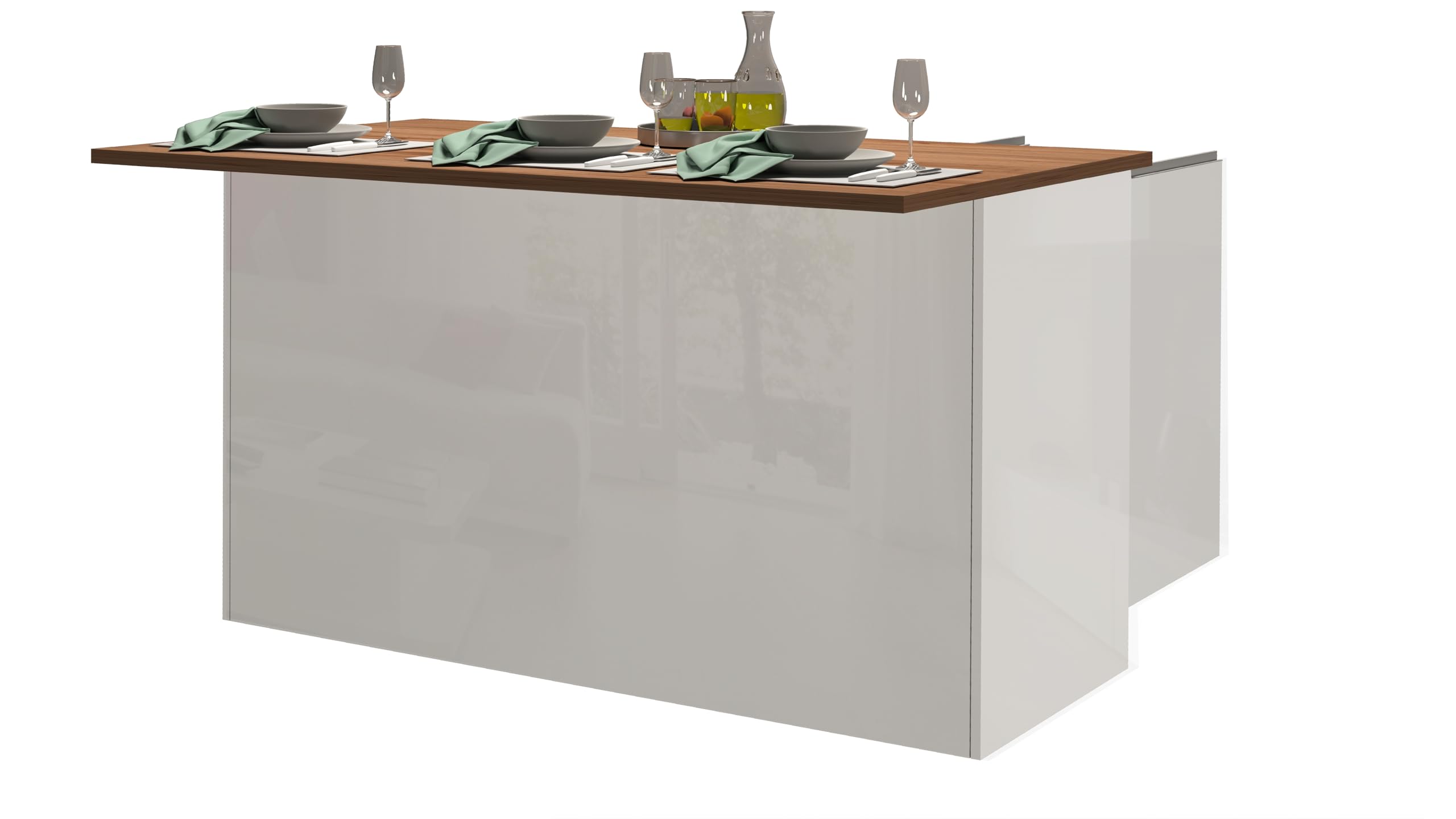 Generico Web Furniture Isola SOLE Cucina 155 x 90 x 90 cm Antracite/Report (Bianco lucido/Rovere)