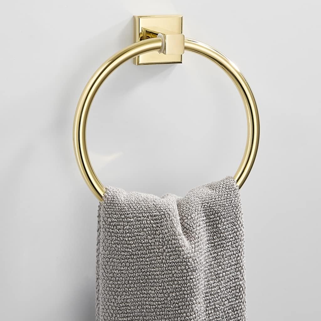LSLYTQ Gold Bathroom Wall Mount Towel Ring, Hanging Towel Hanger Hand Towel Ring, Wall Mounted Towel Hanger