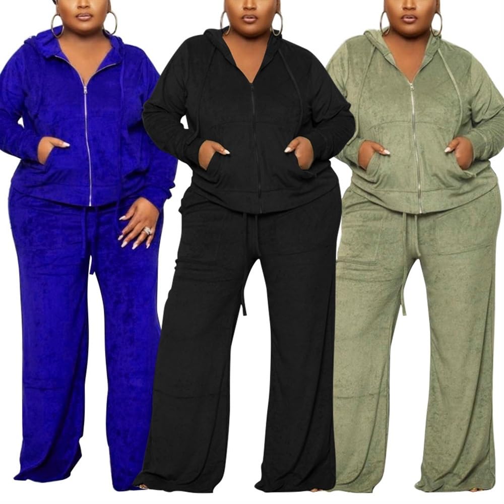 Damskie Dresy Plus Size Z Weluru 2-częściowe Stroje Z Długim Rękawem, Kapturem, Kurtką I Szerokimi Nogawkami, Długimi Spodniami