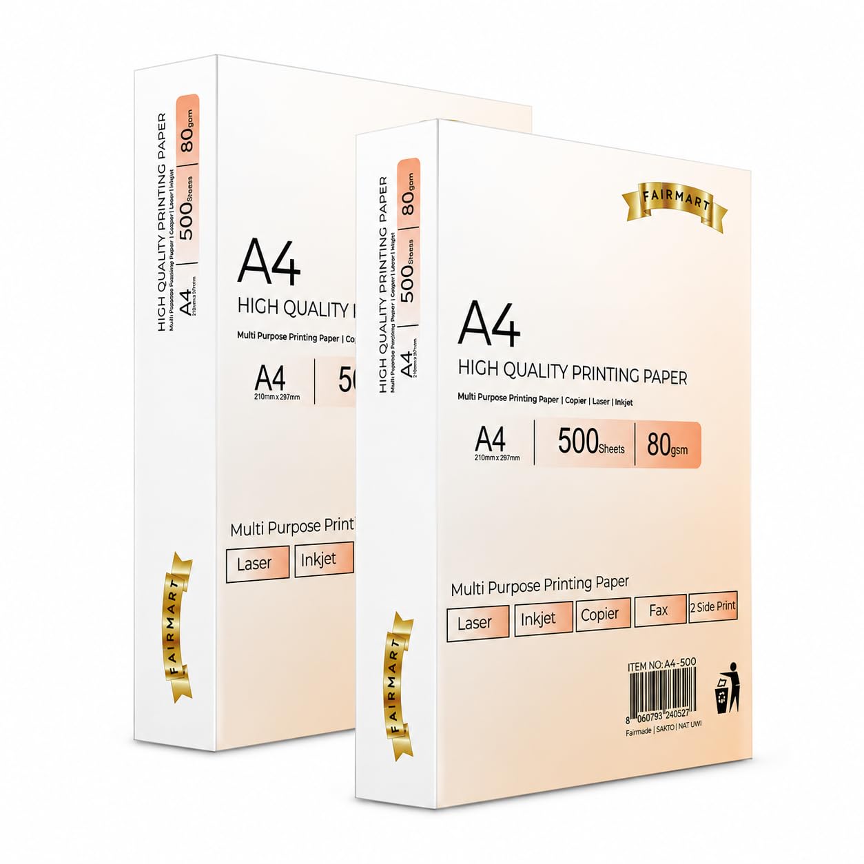 A4 Printer Paper White 70gsm or 80gsm, Multipurpose Copier Paper for Inkjet & Laser Printers, Home Office School Printing, 500 Sheets per Ream (80 GSM Orange; Pack: 2 Reams)