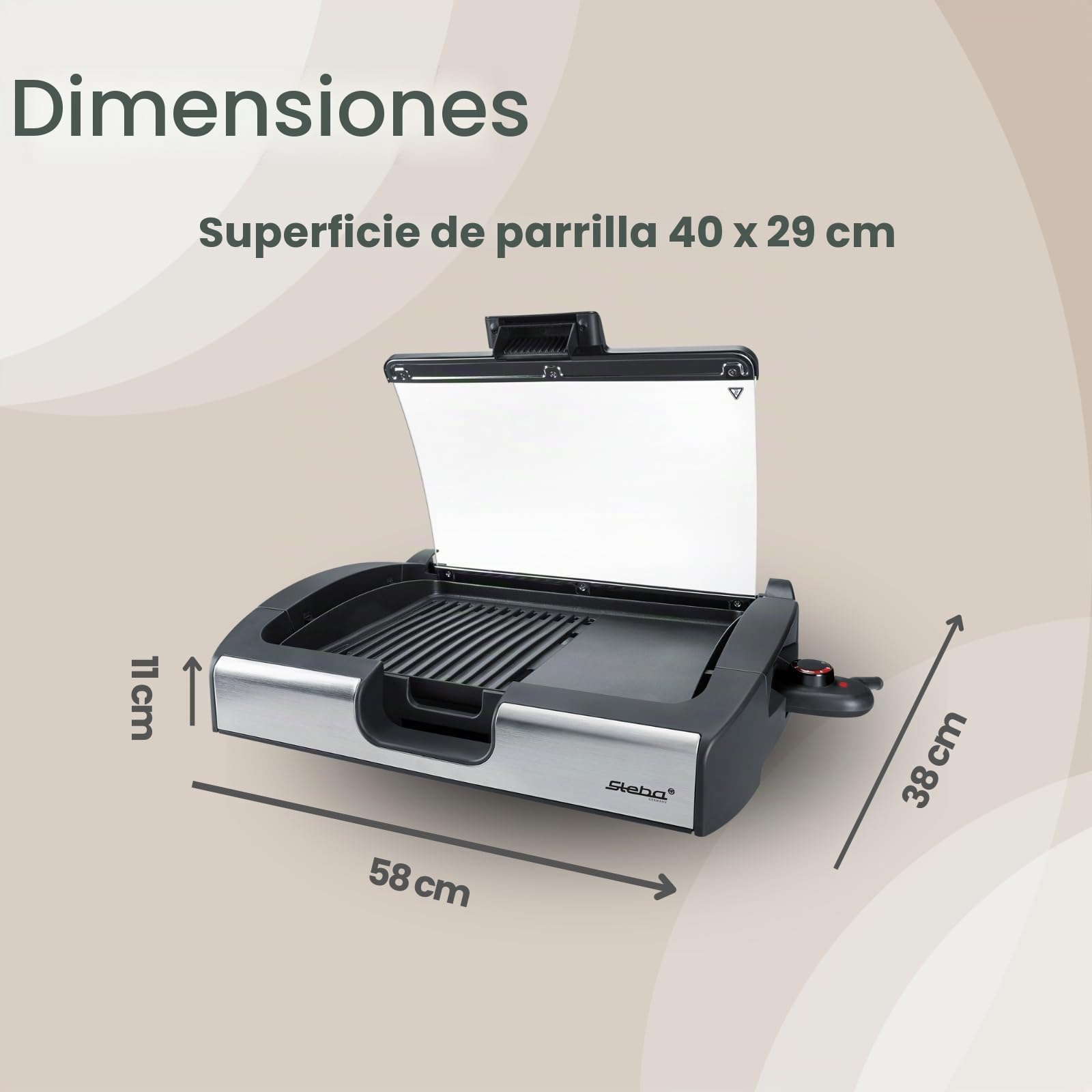 Steba VG 200, Negro, Acero Inoxidable - Parrilla