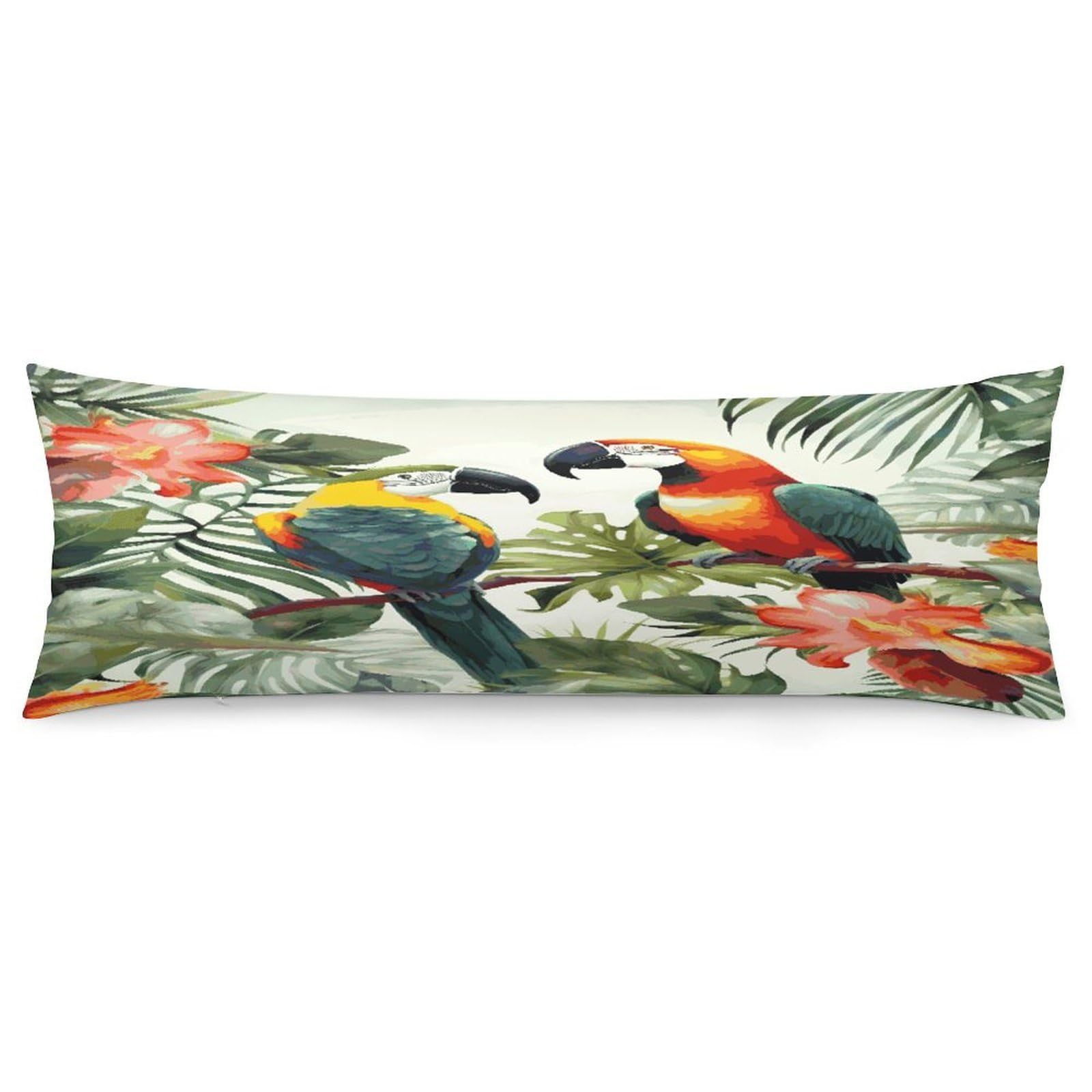 Toucans Parrot Palm Tree Leaves Pillow Case Soft Breathable Long Pillowcover Pillow Protector Suitable for Sofas Car Chairs and Any Room