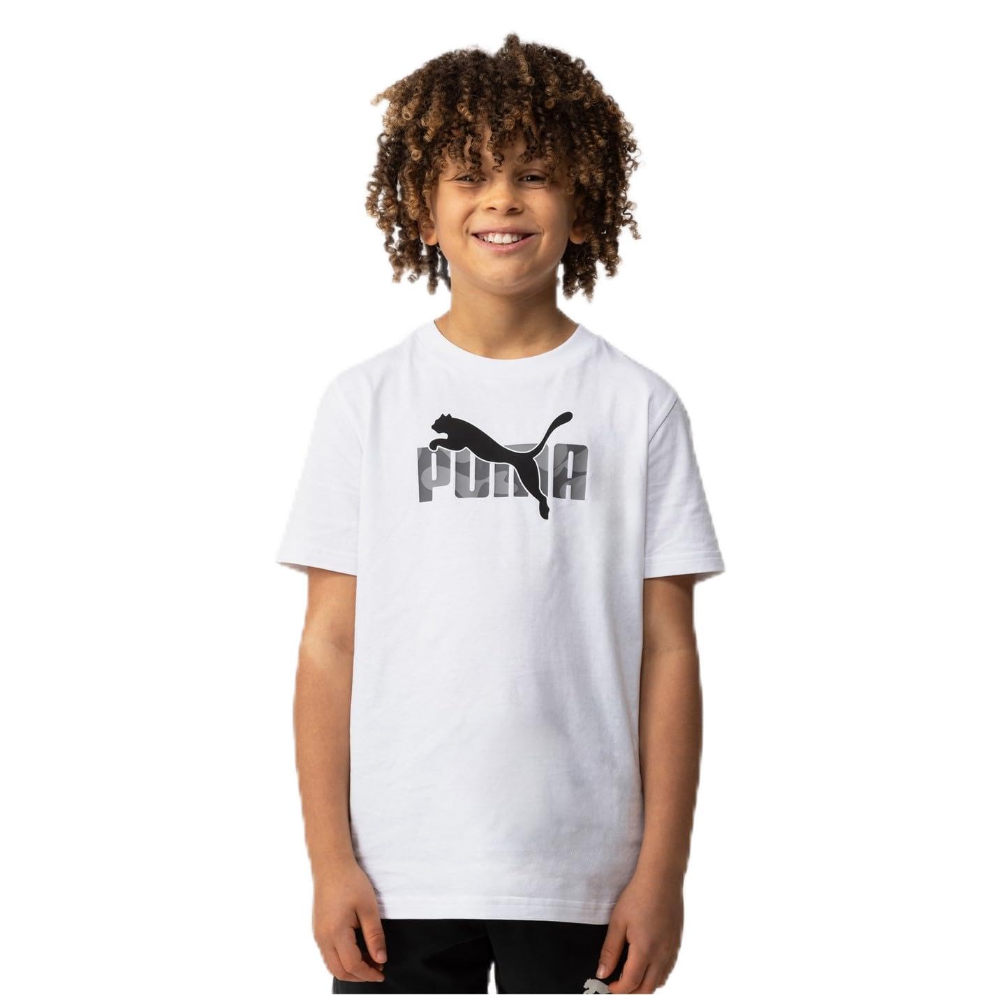 Puma Boys White Kids' Essentials Graphic Regular Fit T-Shirt in Size 11 - 12 Years, Sports Direct