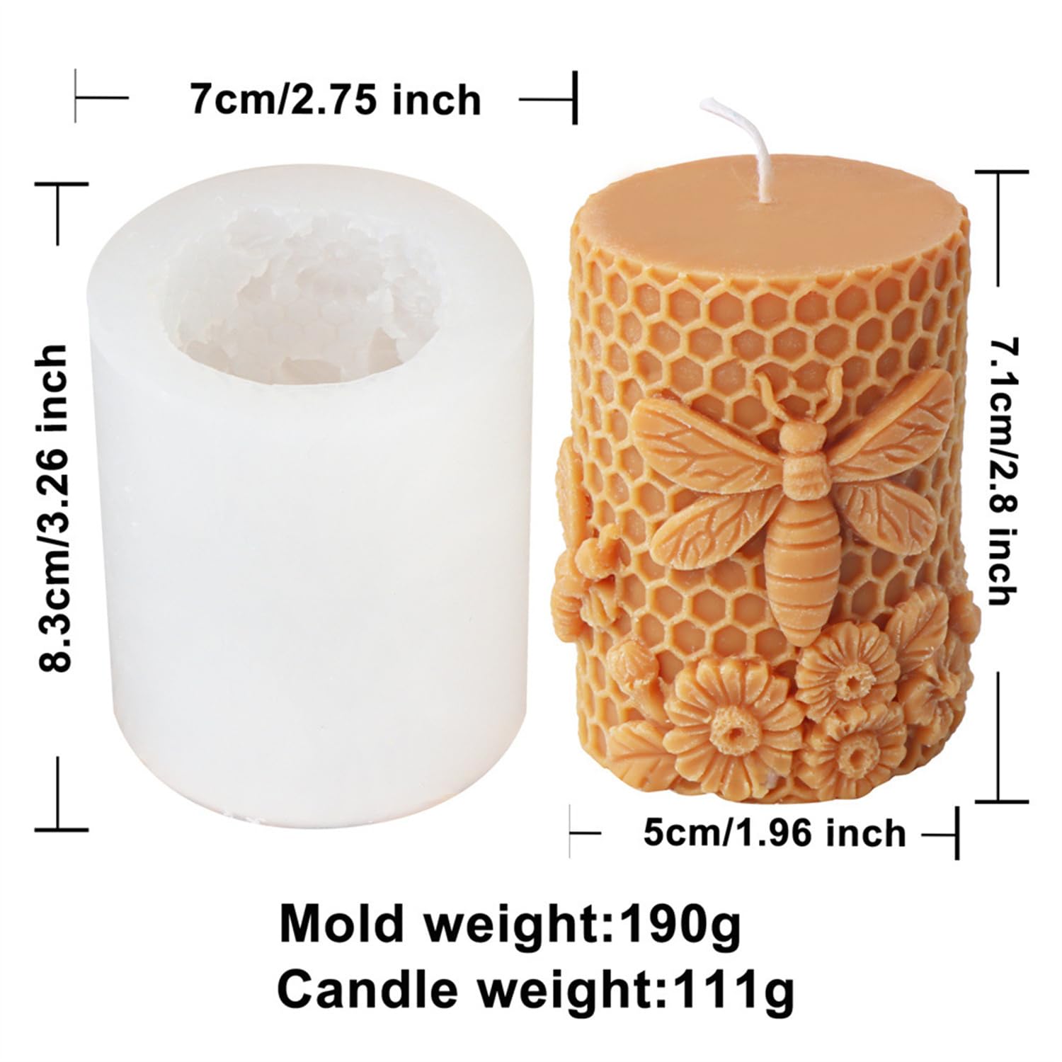 Stampo per Candela in Silicone a Nido d'Ape, Forma 3D per Candele di Cera d'Api e Sapone (B)