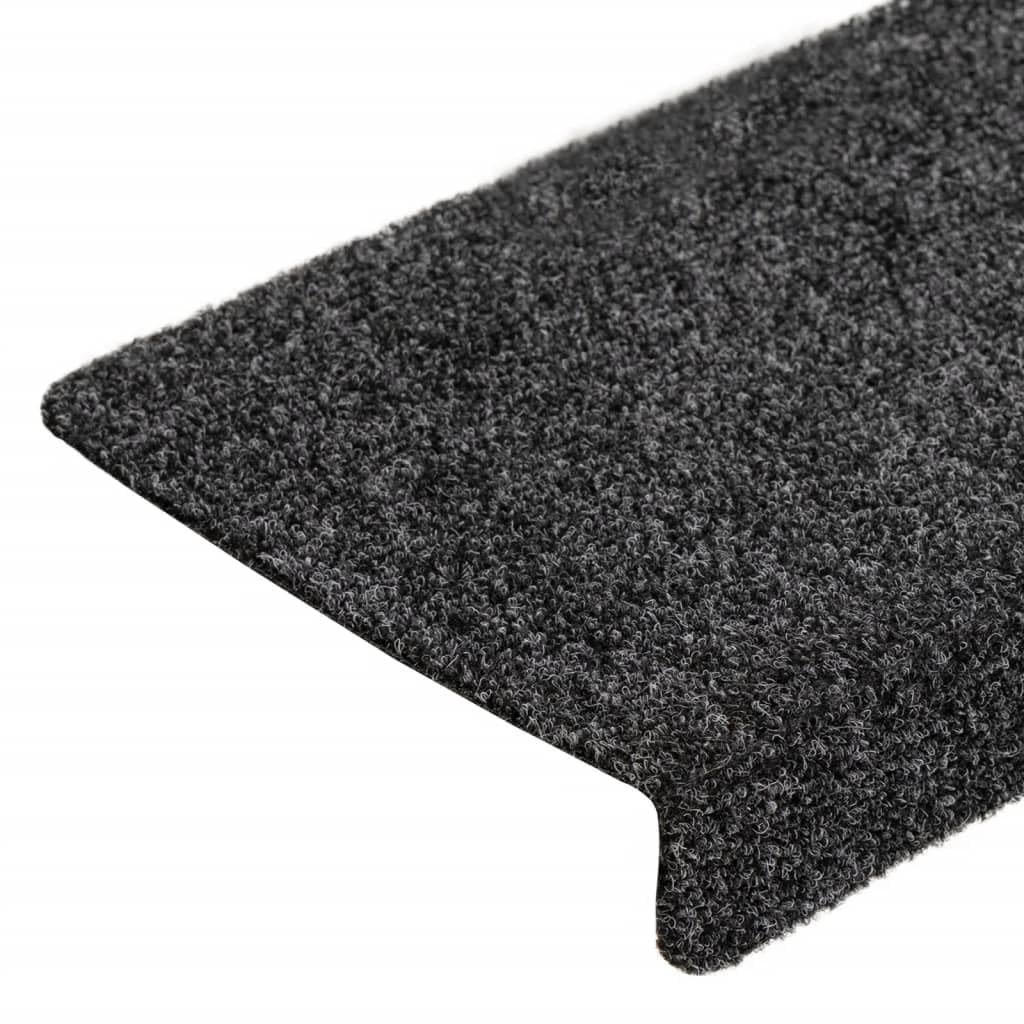 Nadelvlies Treppenstufenmatten 10er Pack 65x21x4 cm Dunkelgrau | Selbstklebend, Geräuschdämpfend, Rutschfest, Waschbar, Rechteckiger Rand