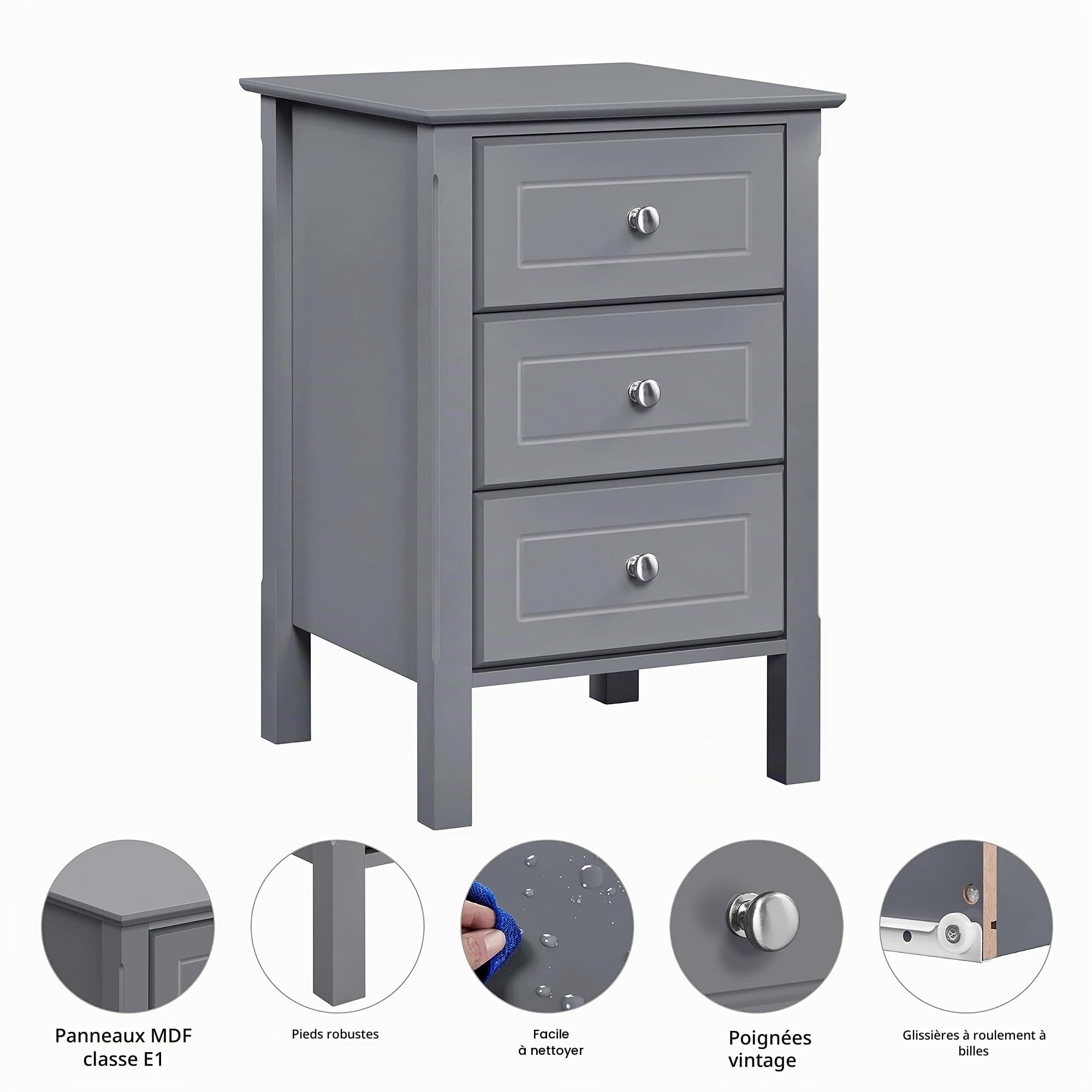 Yaheetech Lot de 2 Tables de Chevet Table de Nuit 40x40x60 cm Gris Foncé