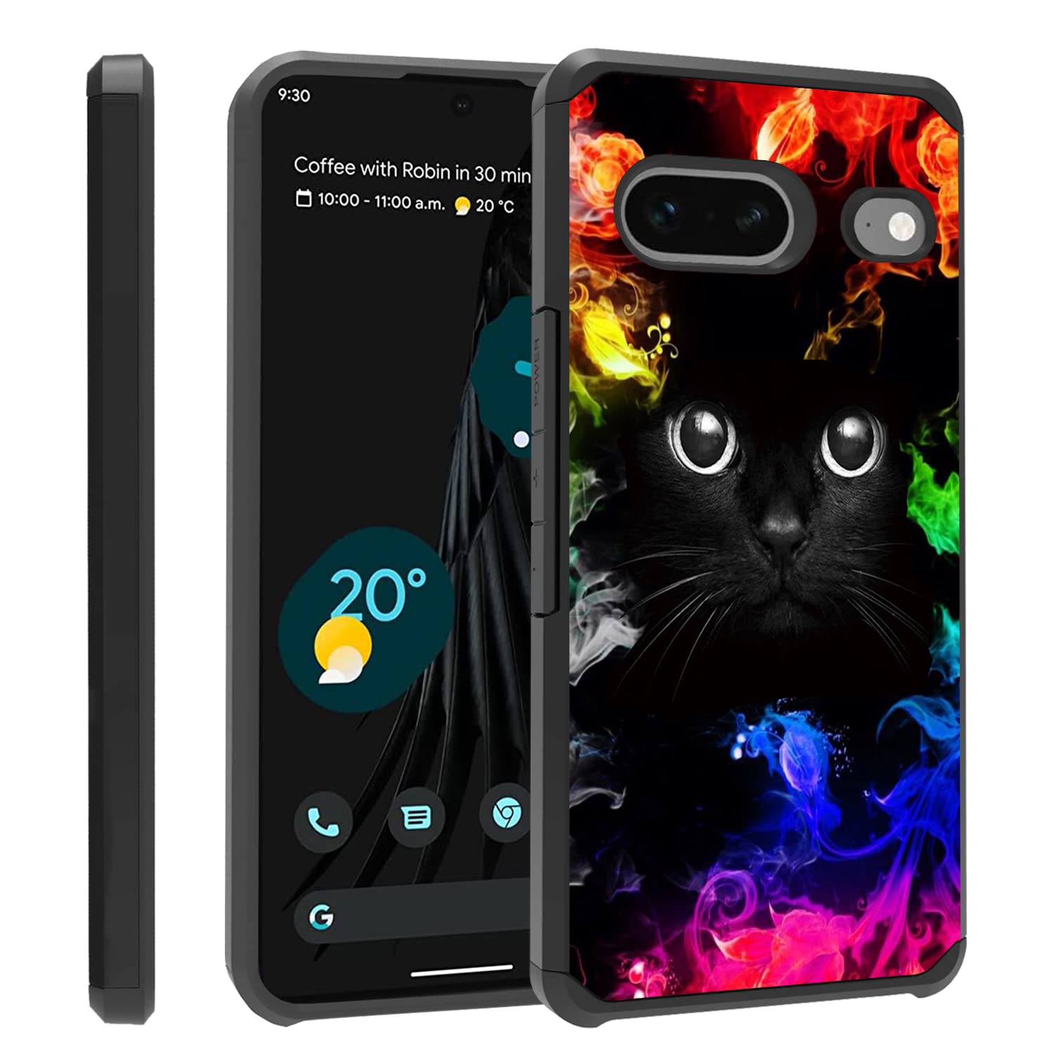 Coque Pixel 7 antichoc double couche visage chat noir - 8