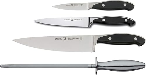 J.A. Henckels International Forged Synergy - Juego de cuchillos de arranque de 4 piezas con acero afilador de 9 pulgadas