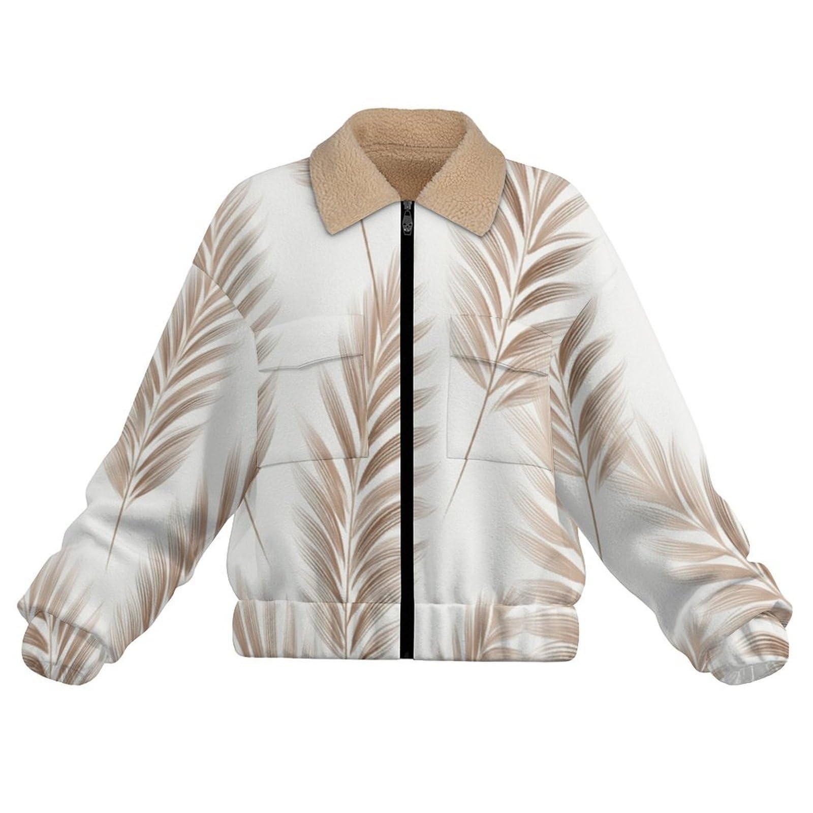 Giacca in Pile da Donna Teddy Fodera Peluche Sherpa con Cerniera, Stampa foglie palma, Giacca Paesaggio tropicale Caldo Fleece Maniche Lunghe, Giacche Inverno con Tascabile