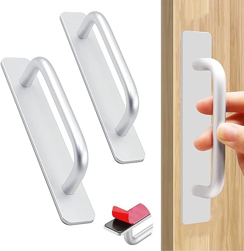 Seept 2 tiradores de gabinete instantáneos autoadhesivos de 5.8 pulgadas color plateado con 2 adhesivos para ventana, manijas de gabinete de