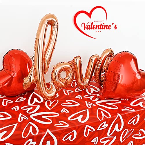 Image of 3 Pcs Valentines Tablecloth-Heart Love Valentine's Table Cover, Disposable Plastic Rectangle Heart Table Cloth for Valentine's Day, Wedding, Engagement Anniversary, Birthday Party, 54x108 inch