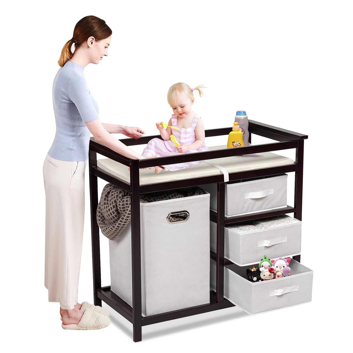 Kinsunny Baby Changing Table with Storage Baskets Diaper