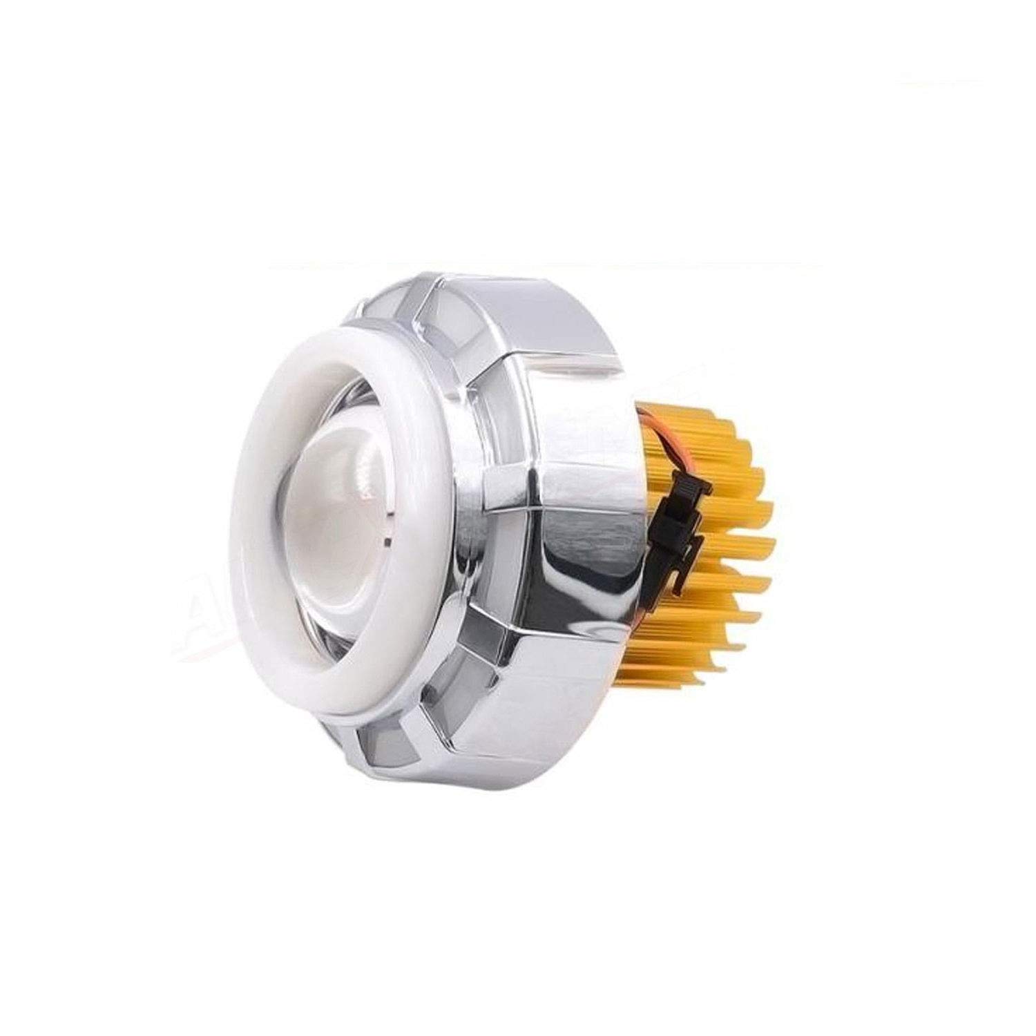 Allextreme EXPL2BW High Intensity Led Projector Lamp Stylish Dual Ring COB LED Headlight with Hi/Low Beam and Flasher Function for All Bikes (Blue & White, 15W)