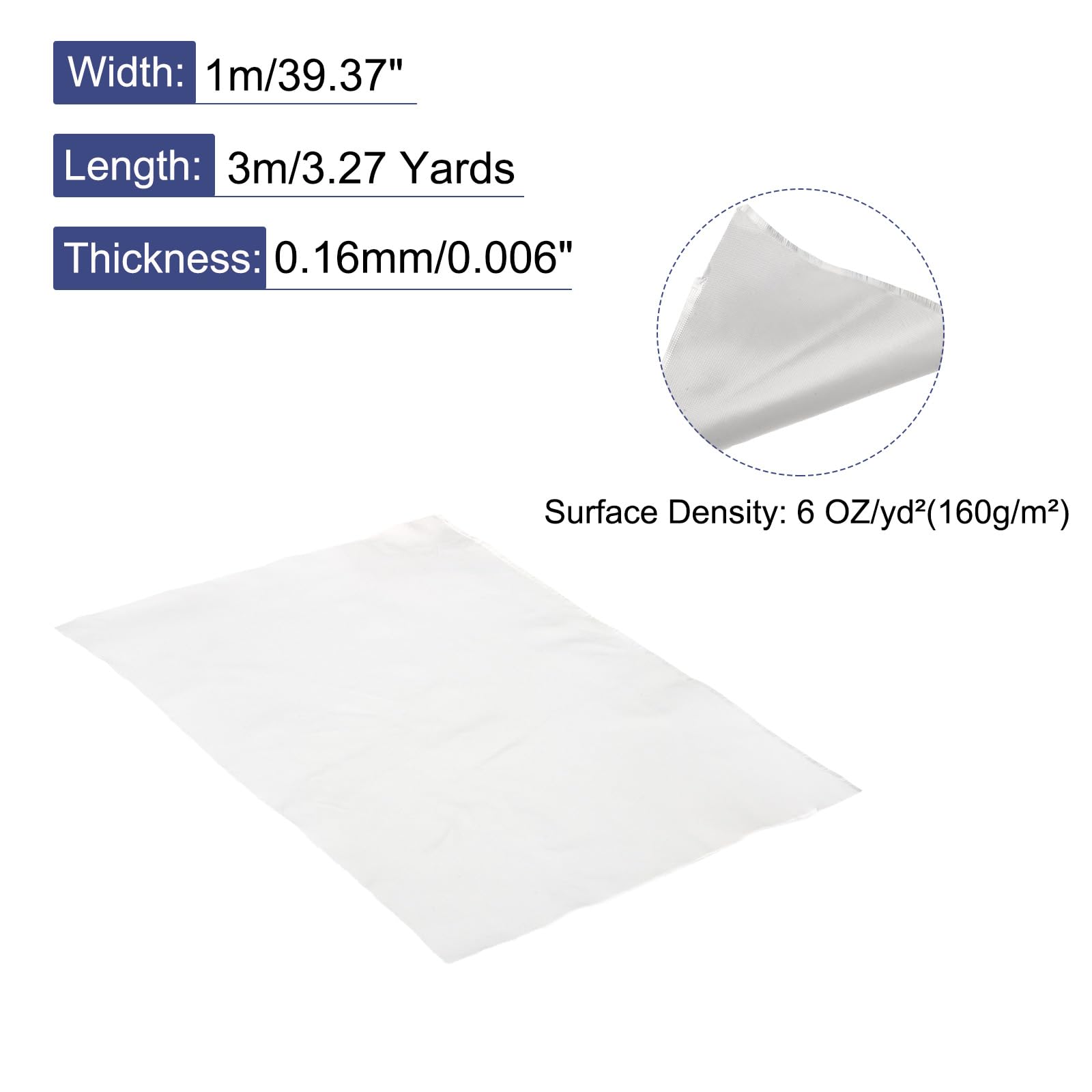 QUARKZMAN Tissu en Fibre de Verre 6 OZ/160G 300cm(3,27 Yards) x 1m x 0,16mm Tissage Sergé en Verre E de 32,29 Pieds Carrés, Tissu Tissé pour la Réparation de Bateaux, Avions Rc, Etc