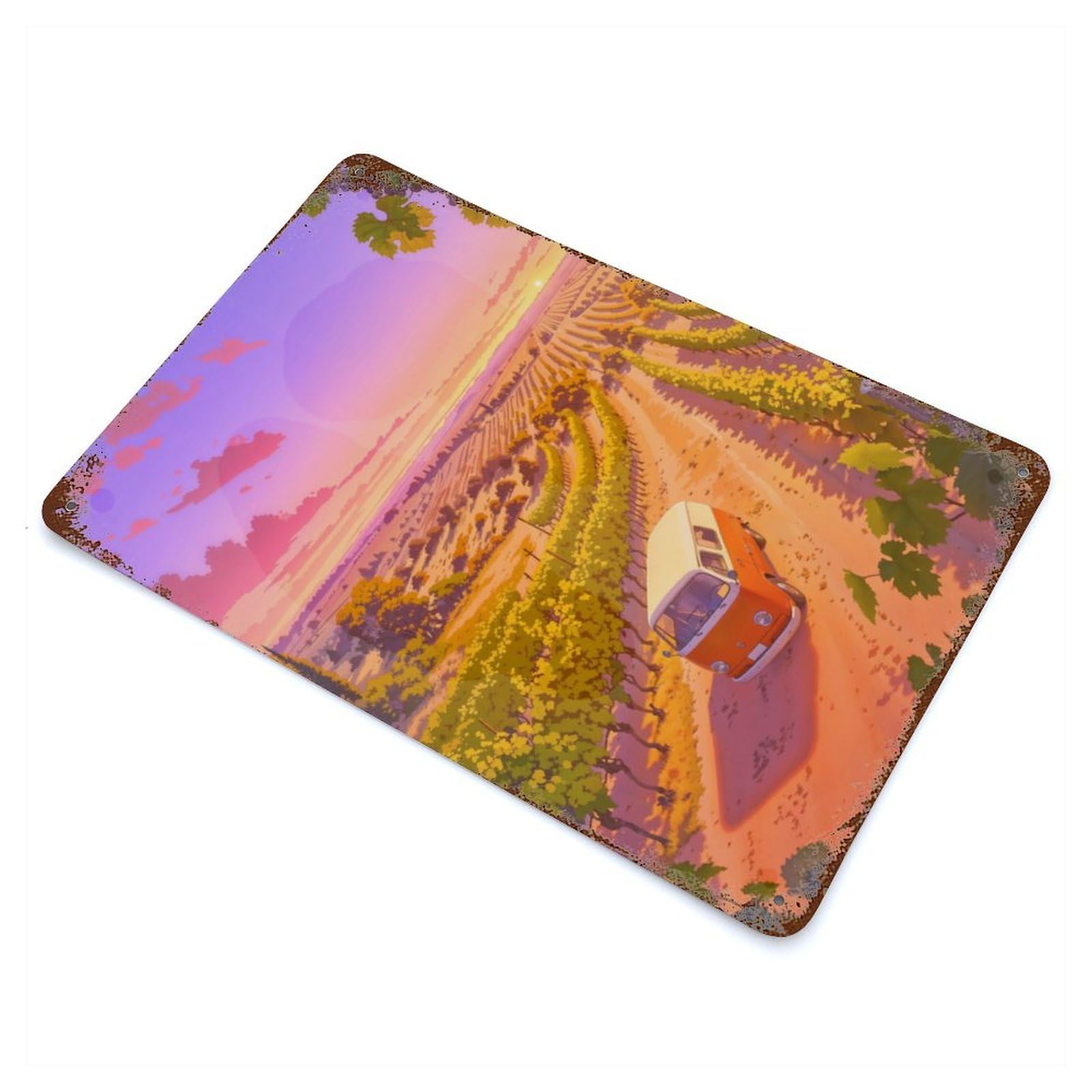Sunset Vineyard Van Decorative Tin Sign 11.8"x7.9", for Bistro, Counter And Cafe Decor, Retro Wall Decor