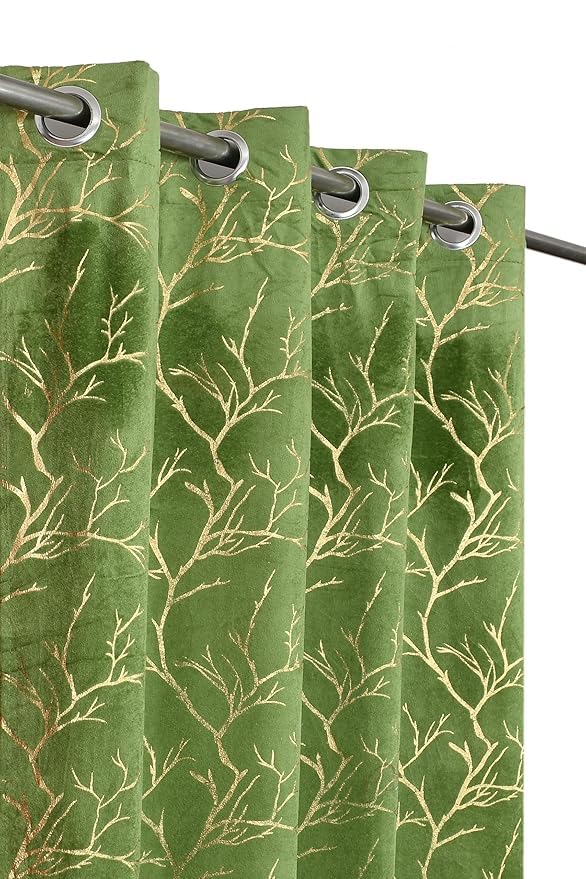 Image of Homefab India Velvet Curtains Room Darkening - Window 6 feet, Pack of 2 Curtain /Panel, Green