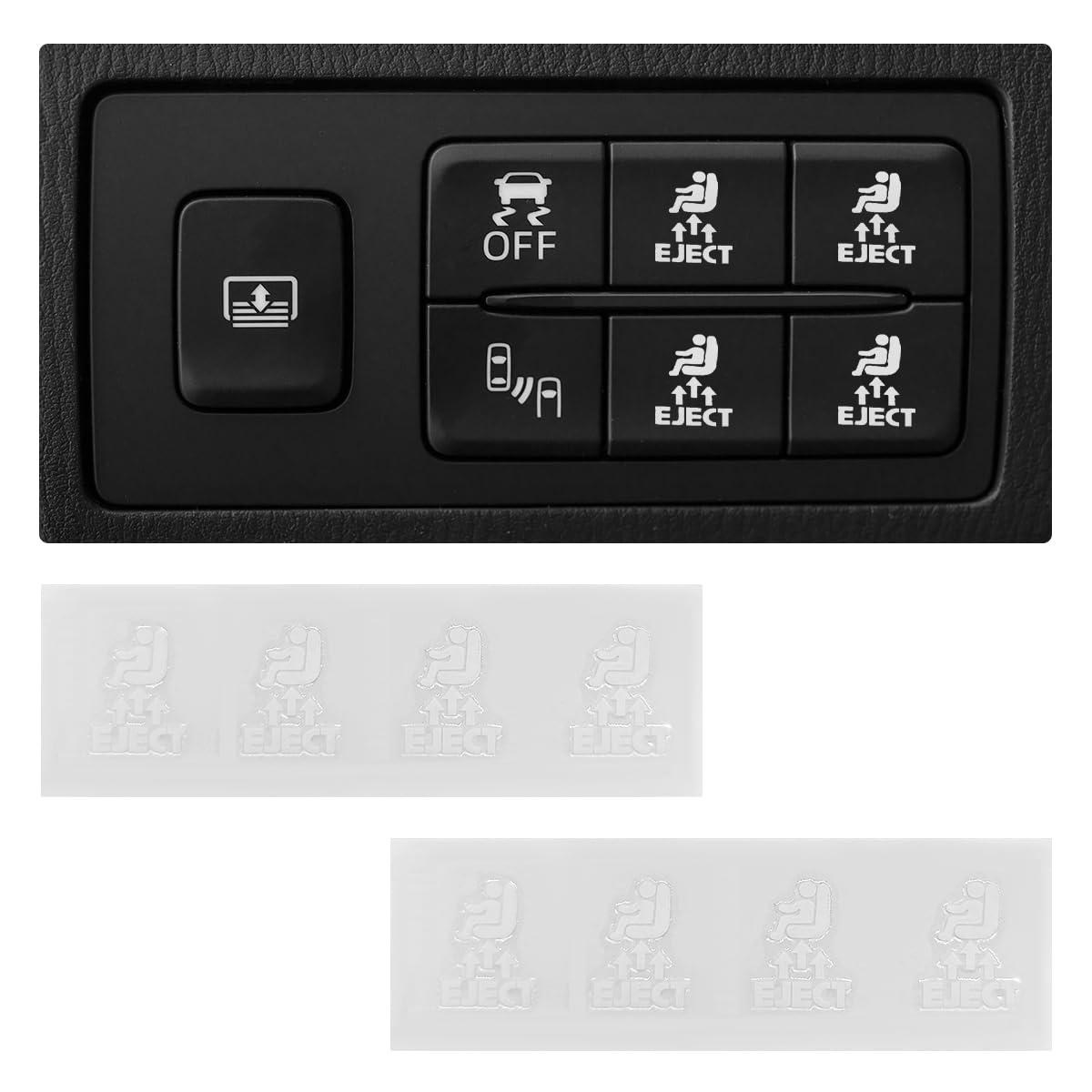 KVAEY 2PCS Eject Blank Car Button Stickers, Funny Seat Eject Vinyl Decal Fits All Blank Buttons, Novelty Eject Dash Switch Labels Unused Button Decor for Truck SUV, Car Accessories (M)