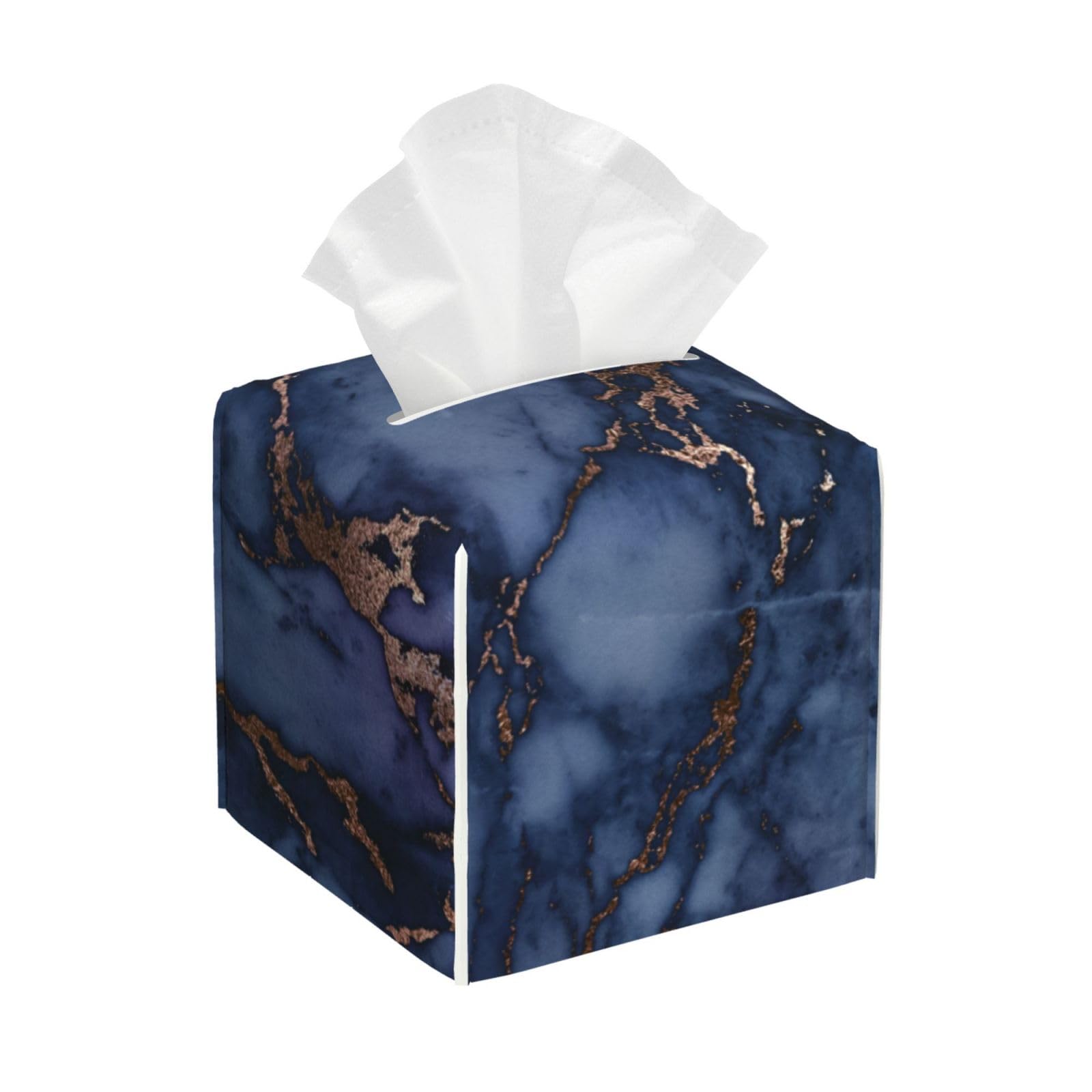 HDTVTV Navy Blue Faux Copper Marble Pattern Rectangular Tissue Box Cover Holder Dispenser Organizer