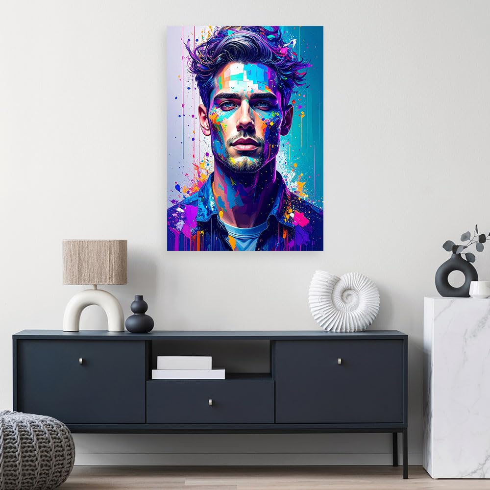 Feeby Wandbilder - Bilder Schlafzimmer - 80x120 1tlg - Wohnzimmer Bild Groß - Wohnungs - Foto Geschenk - Leinwand Wall Art - Wand Deko - Abstrakt Porträt eines Mannes