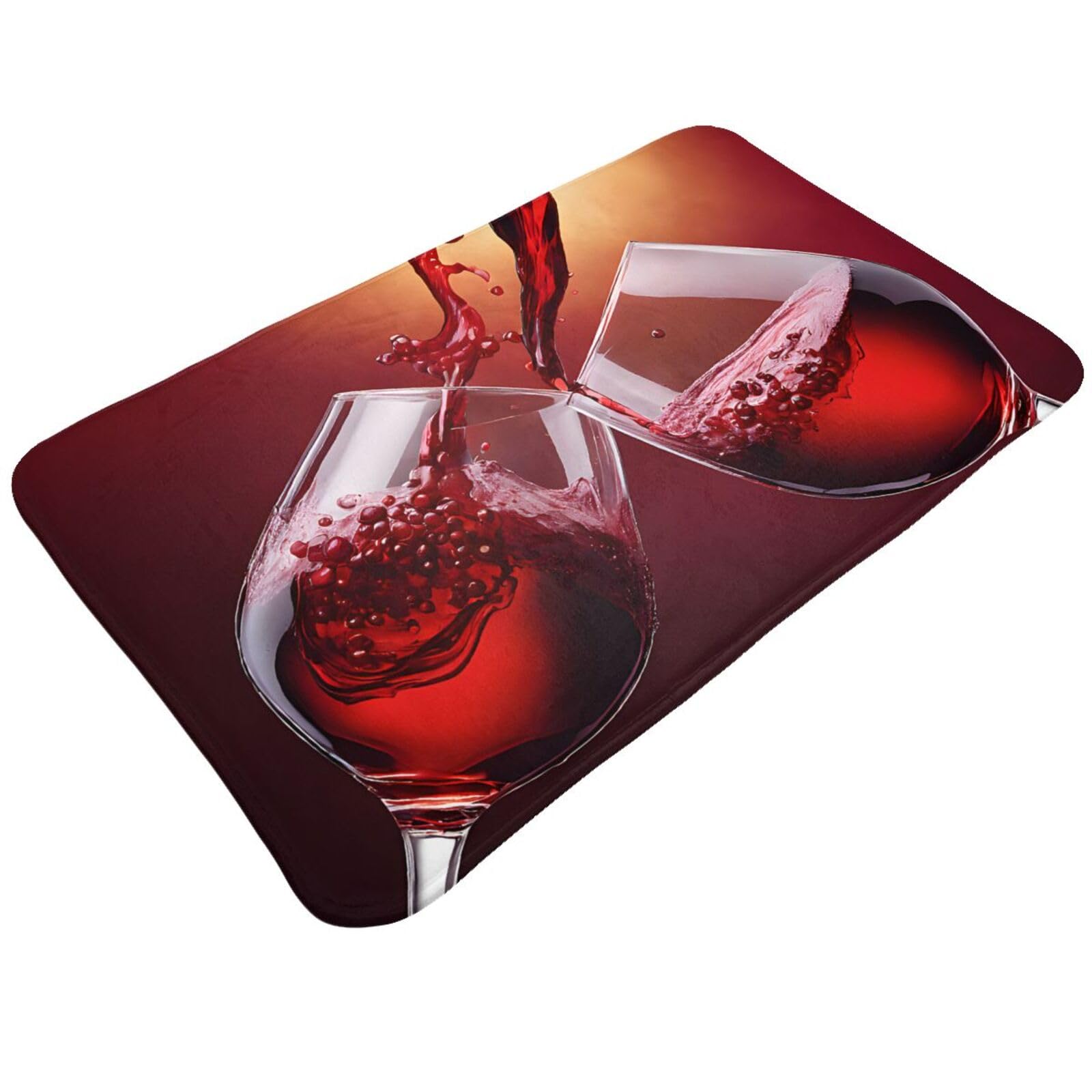 Red Wine Glass Cheers Print Living Room Bathroom Kitchen Anti Slip and Absorbent Carpet, Indoor Entrance Door Muddy Floor Mat, Ultra Soft Washable Carpet 21x31.5 Inches