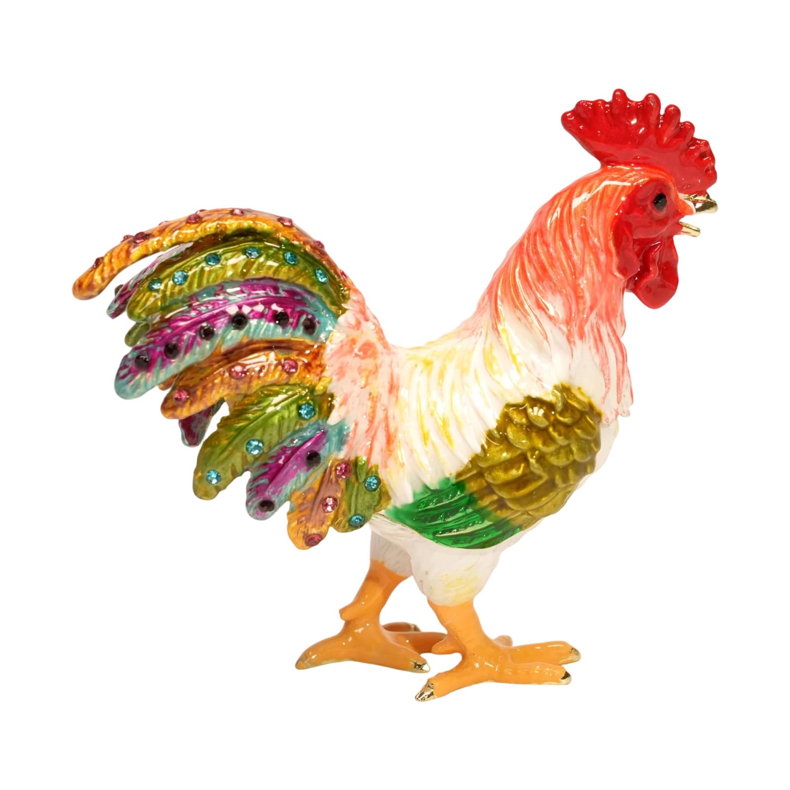 Rooster Display Box for Jewelry Storage with Alloy Hinged Case, Painted Finish and Vanity, Desk or Shelf Decor Rooster Trinket Box Painted Jewelry Holder Vanity Dresser Tabletop Decor Earring Necklace