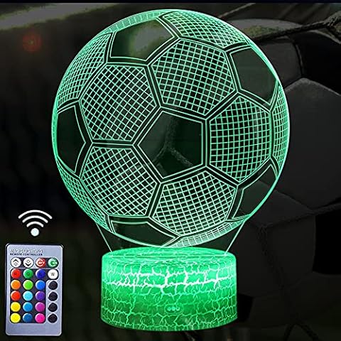 Soccer Night Light, 3D Illusion Lamp for Kids, Touch & Remote Control Multiple Colour & Flashing Modes and Brightness Adjusted Room Decor Christmas Birthday Gifts for Boys Sport Lovers Children Teen Cover