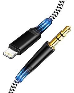 Apple MFi Certified iPhone Car Aux Cable,Lightning to 3.5mm AUX Audio Nylon Braided Cable Stereo Aux Cable for iPhone SE/12/11/8/7/XR/iPad/iPod to Car Speaker/Headphone Support All iOS Version-3.3ft