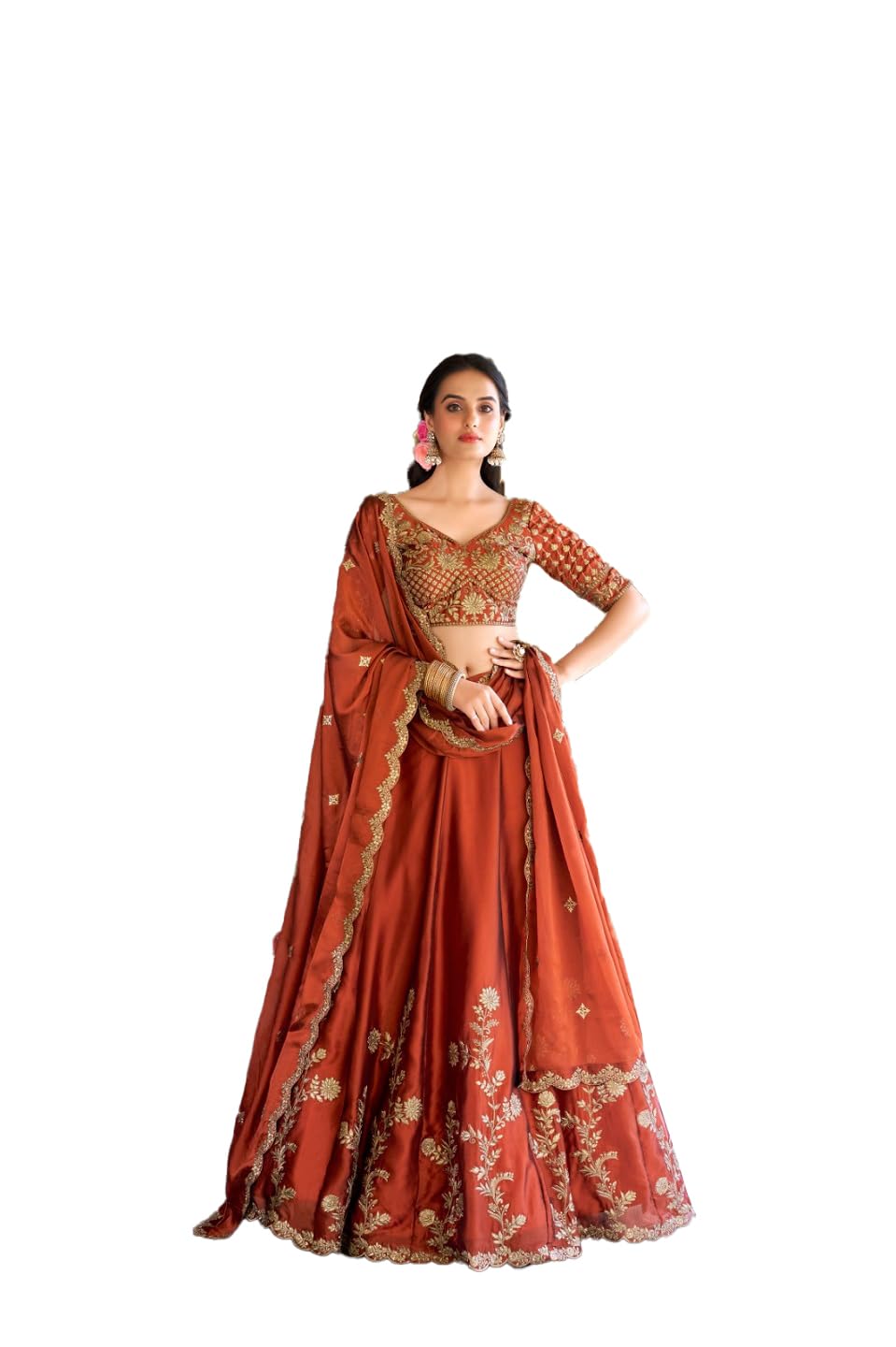Women's Orange Sequence Embroidery Work Silk Semi-Sttiched Lehenga Choli-JH290ORG