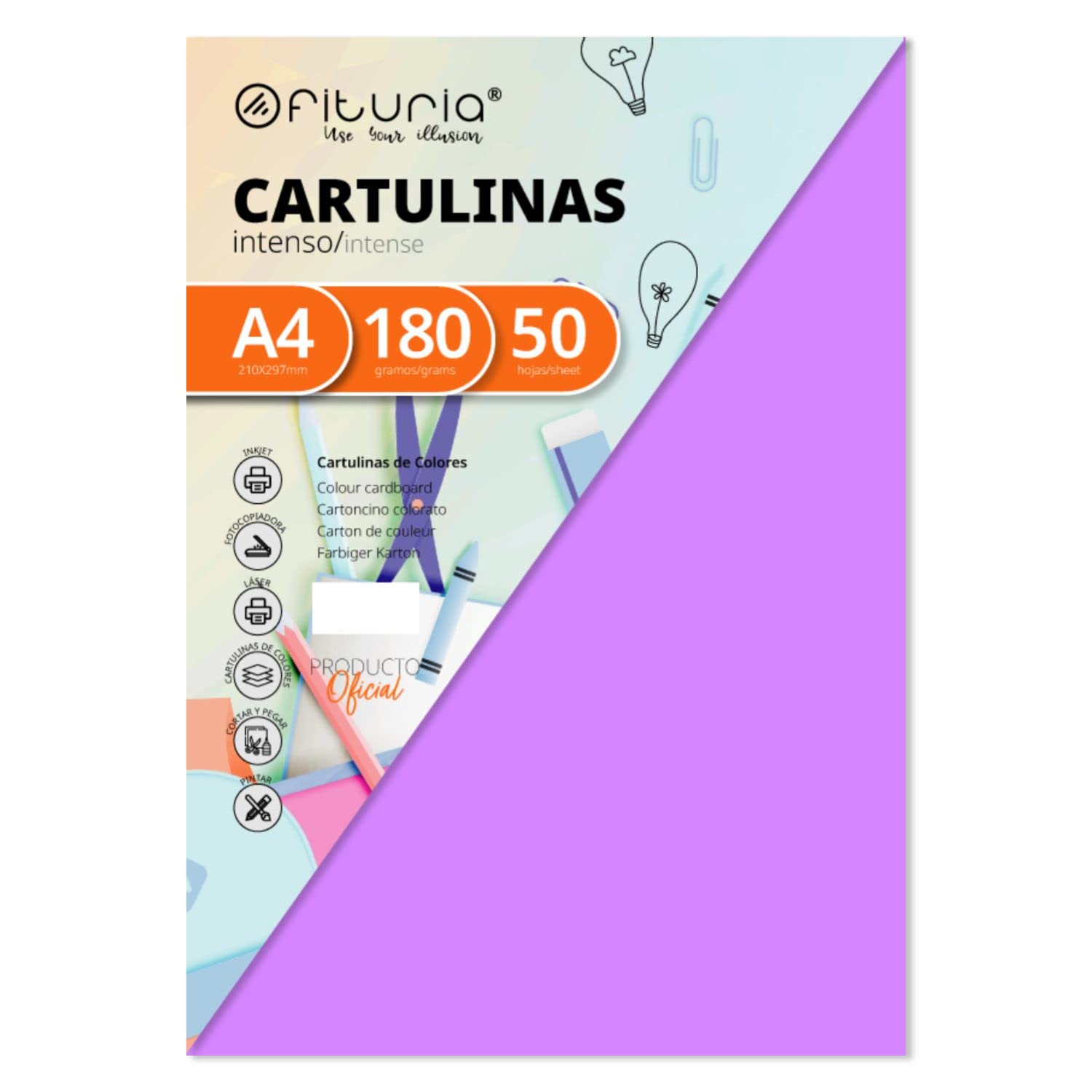 Pack of 50 Lilac Coloured Cardstock A4 180g