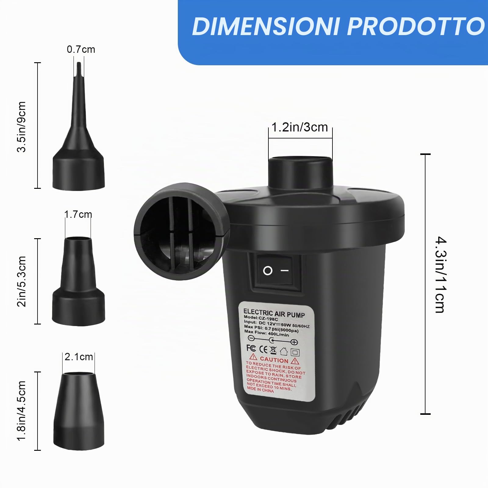Pompa d'aria elettrica Jsdoin, pompa d'aria elettrica ad alta potenza 220-240V/130W, adatta a cuscini d'aria, piscine gonfiabili, giocattoli da spiaggia, dotato di 3 dimensioni di ugelli