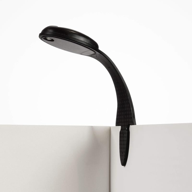 Thinking Gifts Flexilight LED 2 en 1 Luz para libros y marcapáginas - Negro | 2 baterías incluidas, luz para libros, luz de lectura con clip para cama, luz y marcador 2 en 1, pequeño y liviano con un brillo suave