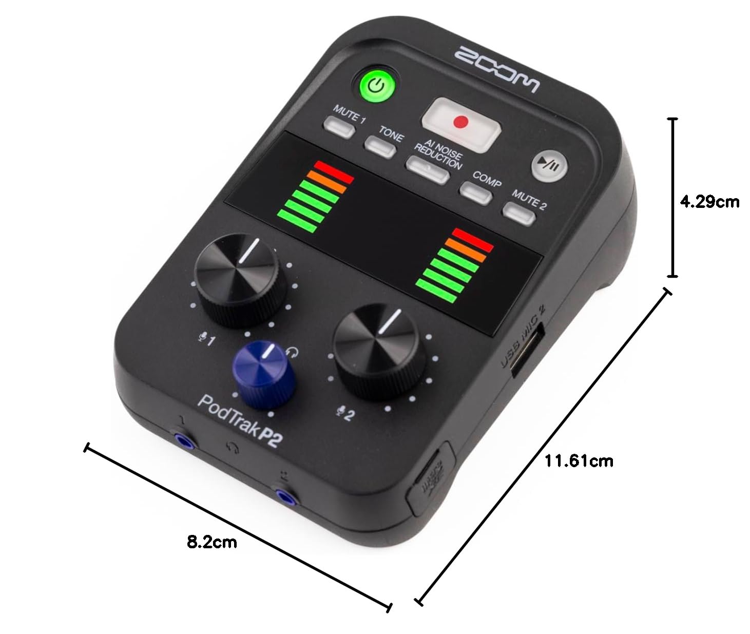 Zoom - P2 PodTrak Enregistreur de Podcast Portable, mélangeur de Podcast et Interface pour enregistrements de Podcast Mobiles en qualité Audio Professionnelle, 2 entrées Microphone USB, Noir