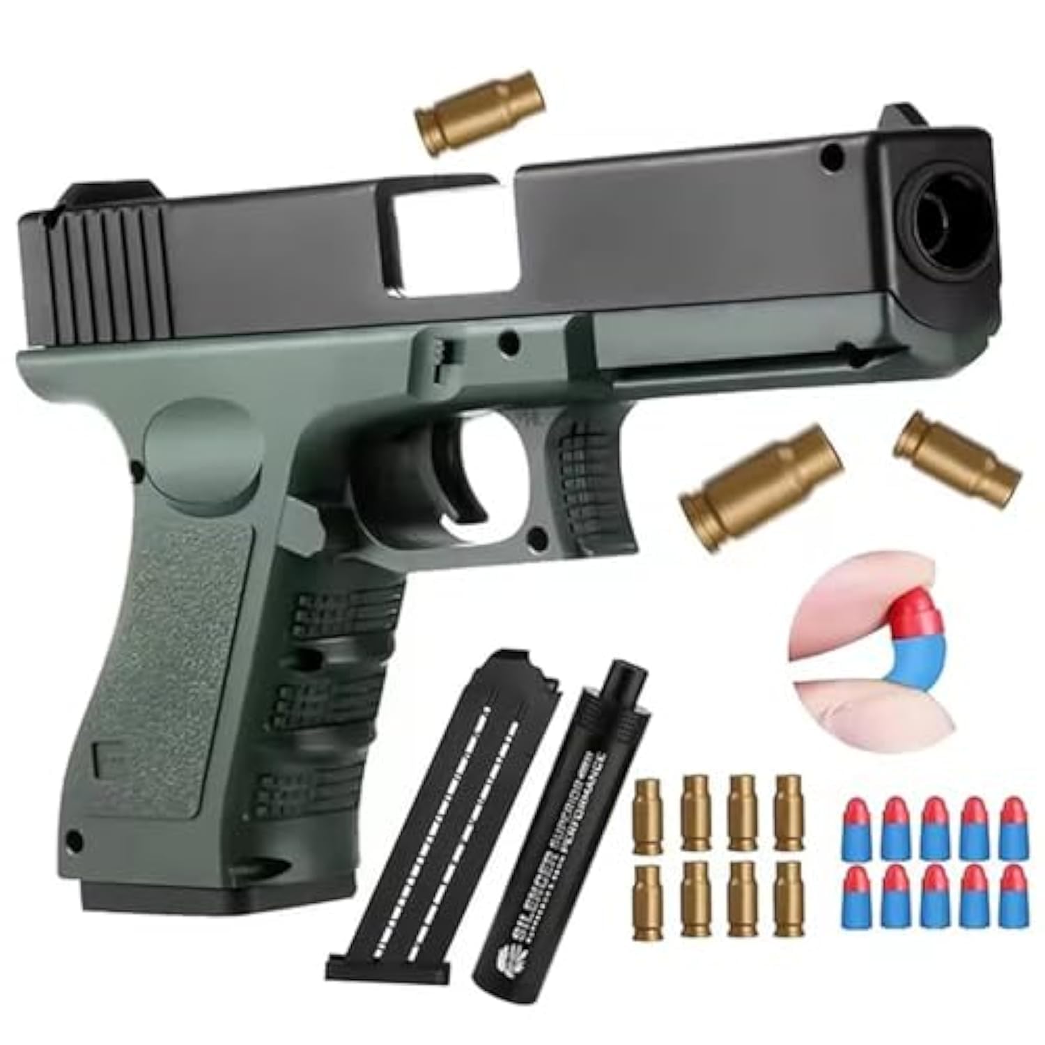 Joytechs Glock M1911 Toy Gun with Realistic Mechanics | Safe Soft Bullet Ejecting Design | Educational and Fun for Kids and Adults | Includes Magazine, 10 Soft Bullets, 8 Bullet Shells