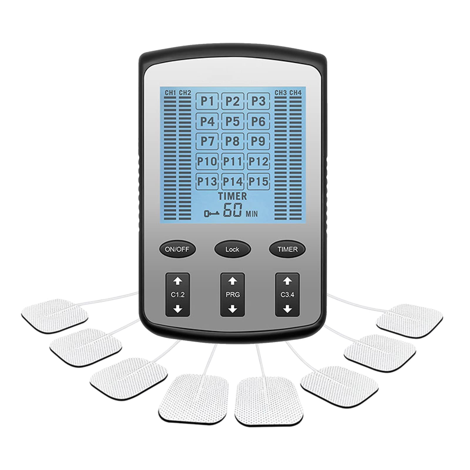 burko TENS EMS 15 Modes & 4 Outputs 8 Pads for Natural Pain Shoulder Neck Electric Pulse Impulse Mini Massager hine Portable electro hine