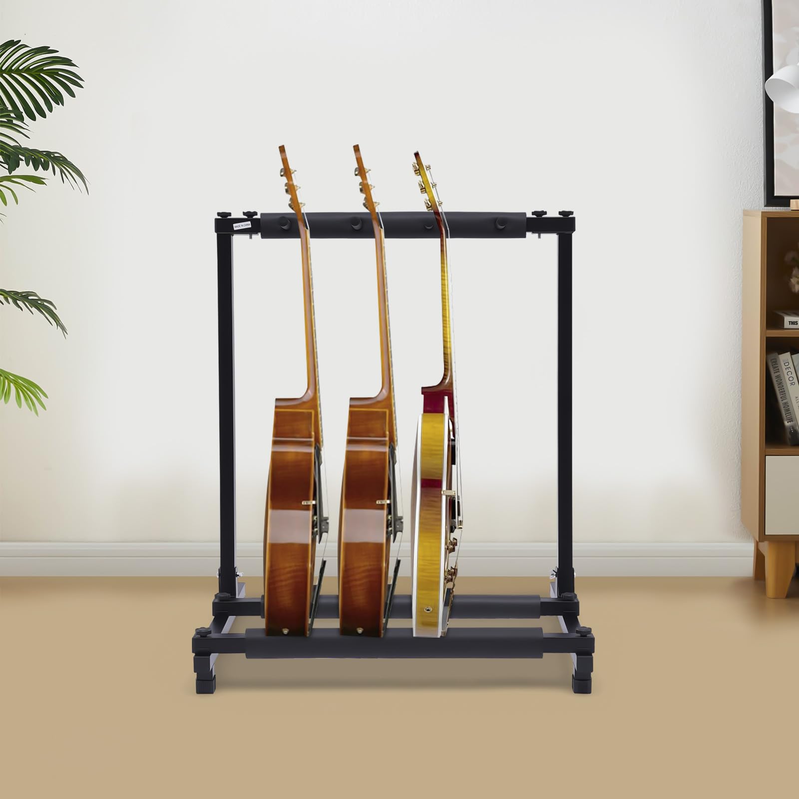 Supporto per chitarra a 3 teste con ruote supporto multi-chitarra rimovibile e regolabile per l'archiviazione e la presentazione adatto per la casa negozio di strumenti musicali (nero)