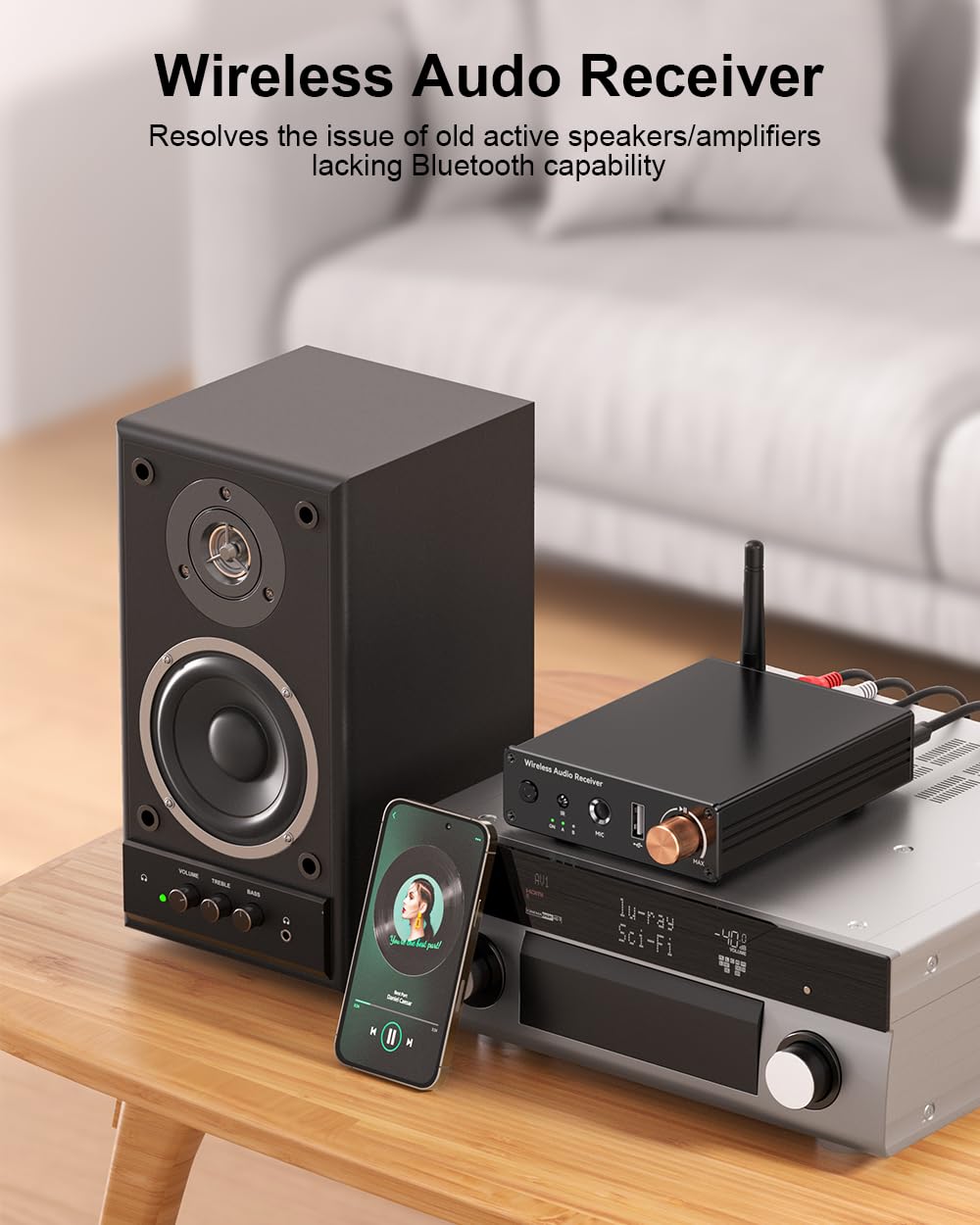 Ricevitore Bluetooth 6.0, adattatore audio wireless ad alta risoluzione con bassa latenza che supporta chiavette USB, jack da 3,5 mm, chiamate, per vecchi stereo/altoparlanti cablati