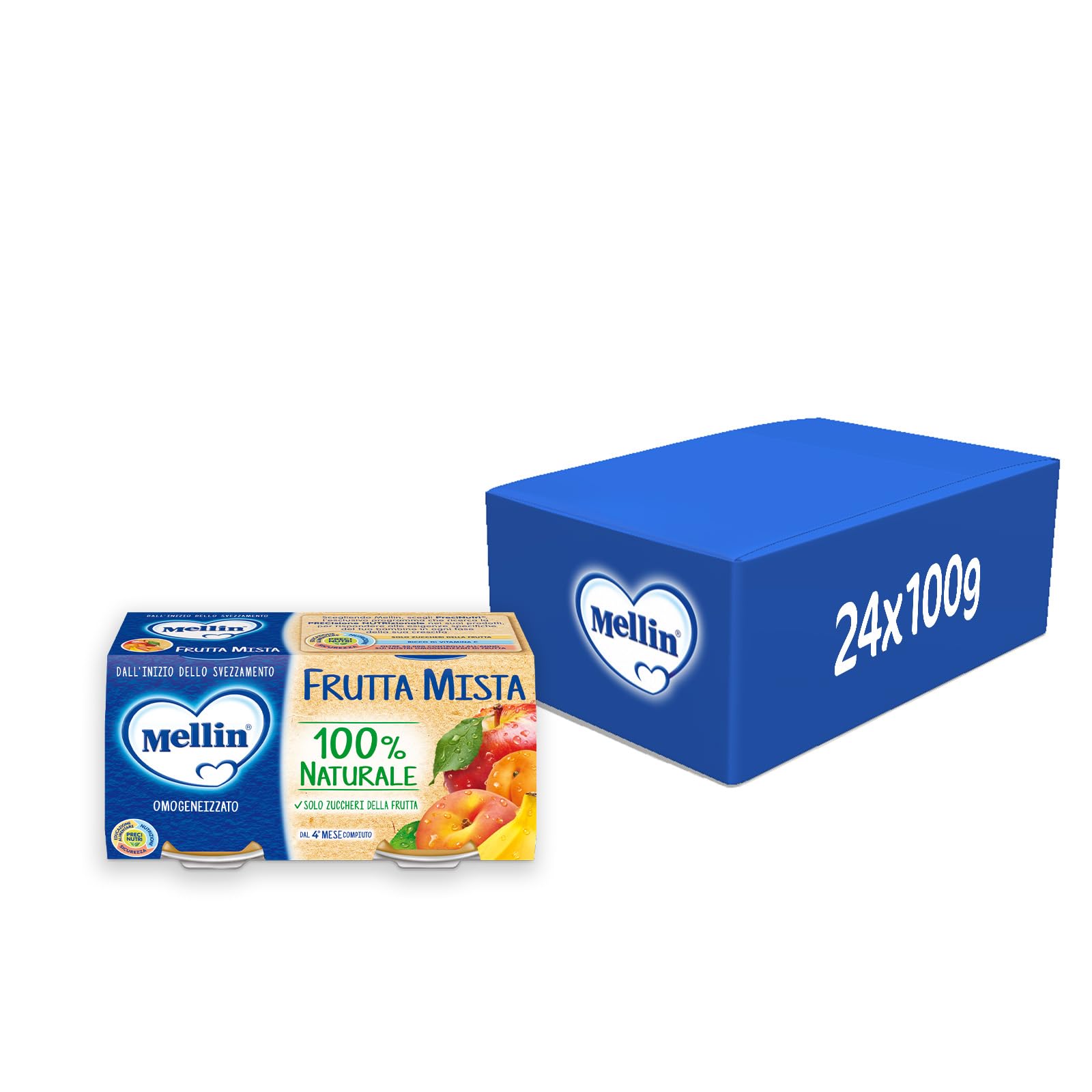 Mellin Omogeneizzato Di Frutta Mista, Naturale, 100 g, Confezione da 24