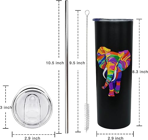 Miniatura 7 de Vaso de elefante con tapa y pajita, regalos de elefante para mujeres y hombres, vaso de elefantes coloridos, vaso delgado, botella de agua, taza de