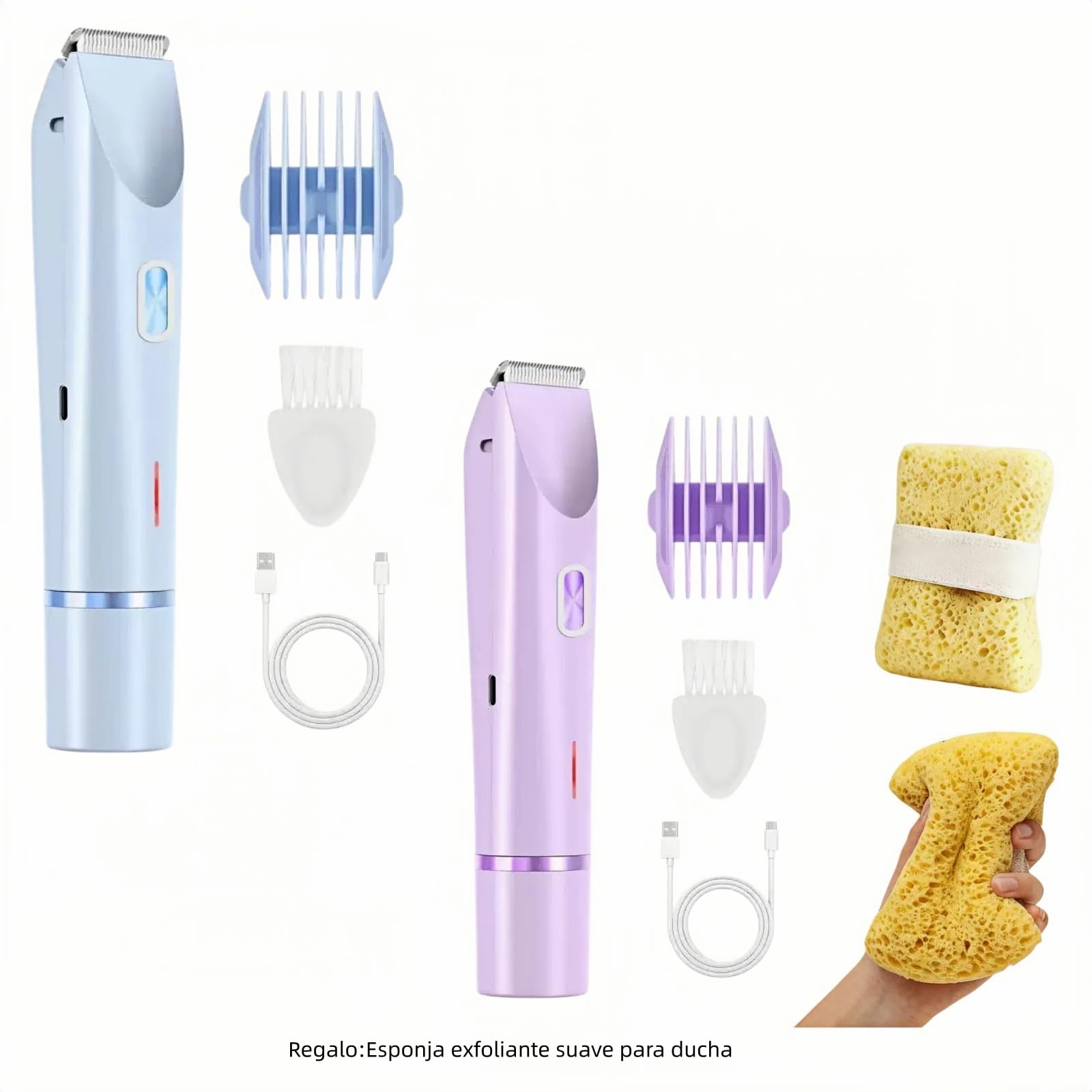 Maquinilla Mujer, Afeitadora Corporal 2 en 1, Maquinilla Electrica Femenina para Zona Intima Axilas Piernas y Piel Sensible ，azul y púrpura(2PCS)