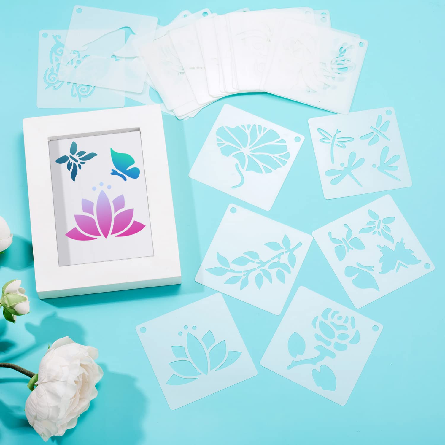 Stencil Fiori 27 Stencil Riutilizzabili Per Pittura - Foglie Tropicali, Fiori, Farfalle, Uccelli Stencil Per Disegno