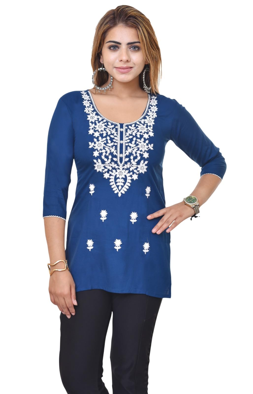Women's Chikankari Short Kurti –Ethnic Tunic Top-Stylish Kurti Design for Ladies –Casual Wear for Office