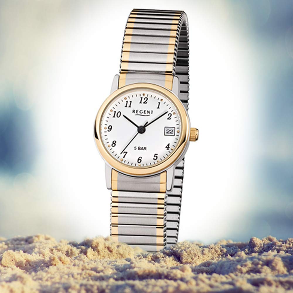 Regent Damenarmbanduhr F889 Edelstahl Zugband goldplattiert bicolor